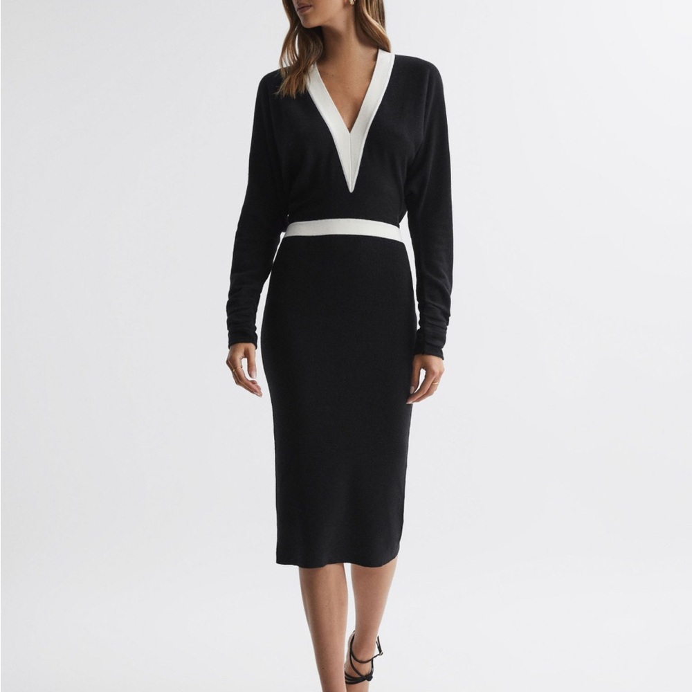 Reiss Black and White Long Sleeve Dress